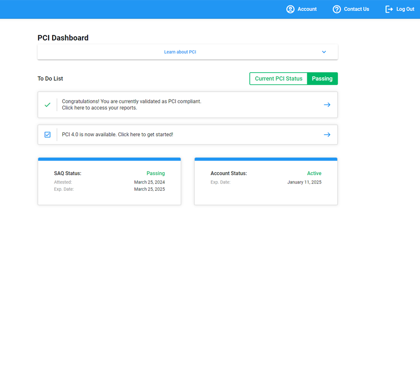 A screenshot of PCI dashboard